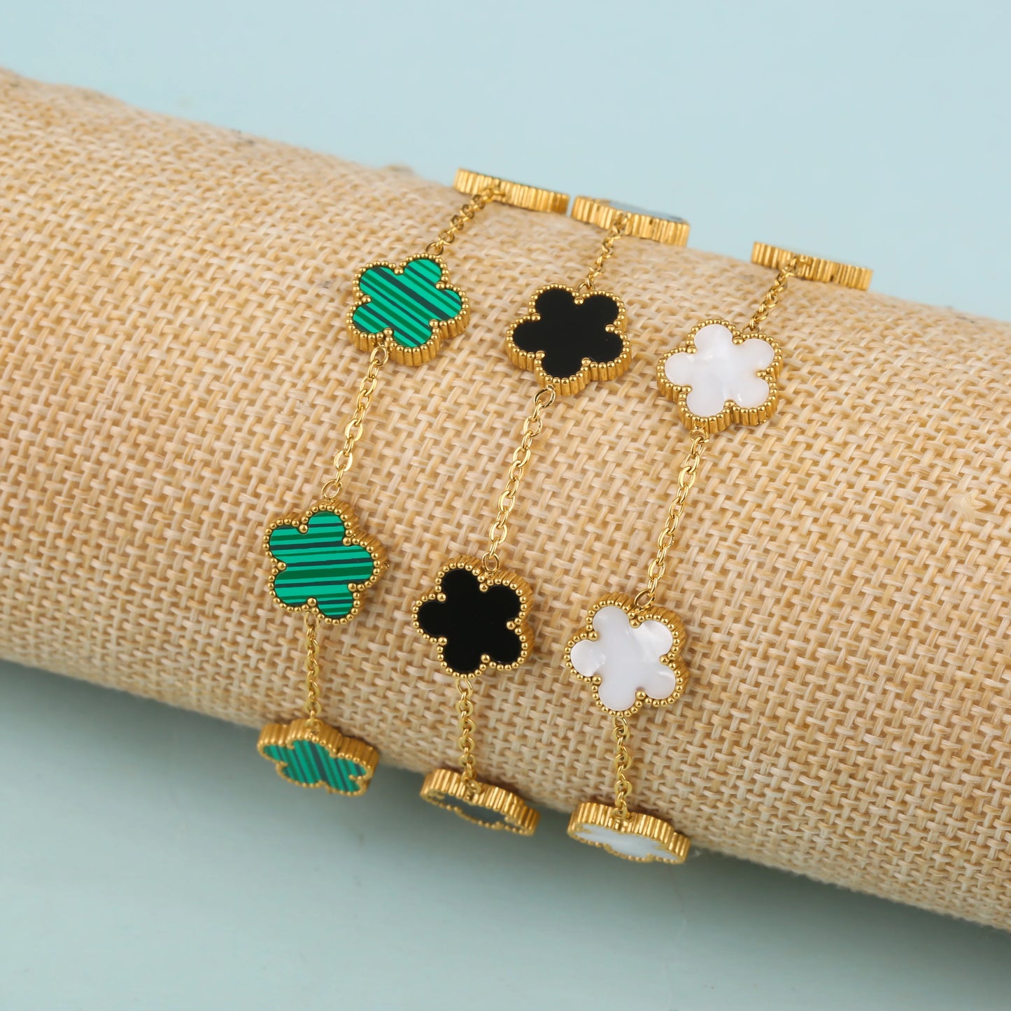 Luxury Gold Plated Stainless Bracelet with Five Leaf Petals for Women
